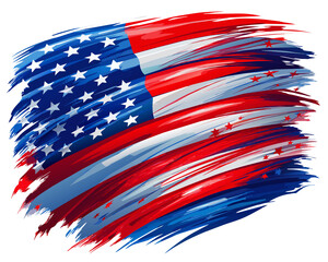 the American flag is depicted with broad brushstrokes in red, white, and blue