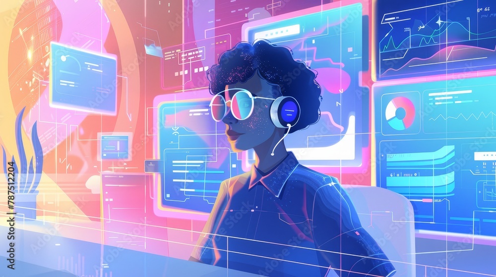 Poster a digital rendering of a virtual assistant helping with financial transactions ai generated illustra