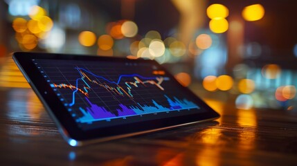 A digital tablet displaying a line graph of stock prices  AI generated illustration