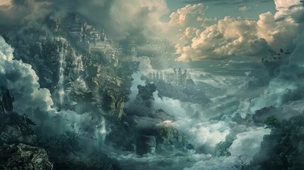 A dreamy otherworldly landscape with surreal elements  AI generated illustration