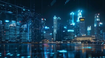 A futuristic city protected by digital shields  AI generated illustration