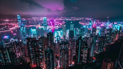 A futuristic cityscape with neon signs advertising financial services  AI generated illustration