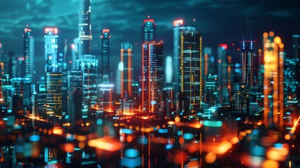 Fototapeta premium A futuristic digital cityscape AI generated illustration