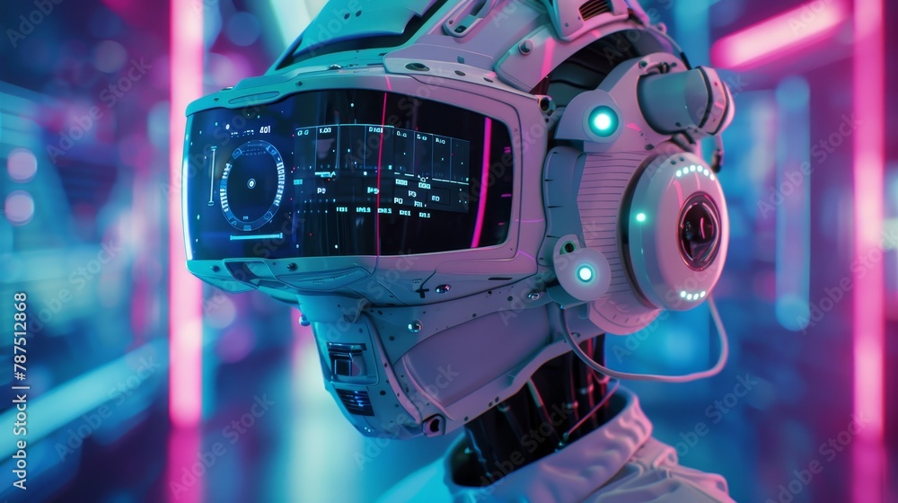 Poster a futuristic robot accountant crunching numbers in a virtual space ai generated illustration