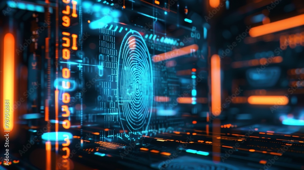 Poster a futuristic visualization of a digital wallet being accessed with biometric authentication ai gener