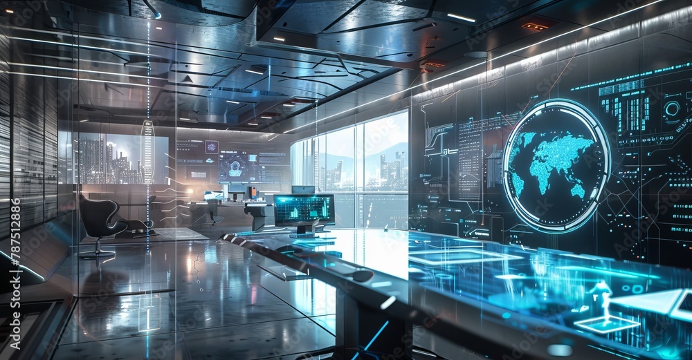 Aufkleber a futuristic workspace with advanced ai technology assisting with tasks ai generated illustration