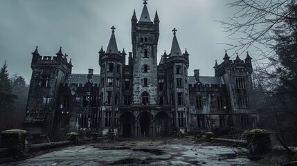 Naklejka premium A gothic castle with a dark and twisted history AI generated illustration