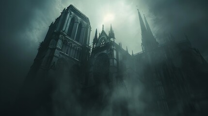 A gothic cathedral shrouded in darkness  AI generated illustration - obrazy, fototapety, plakaty