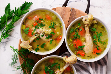 Polish Chicken soup with vegetables and barley .top veiw .style hugge - 787513031