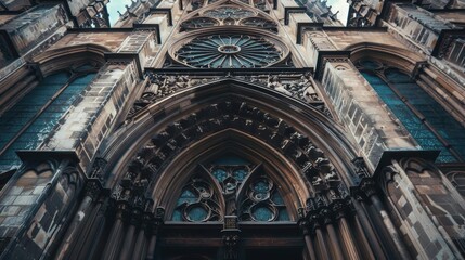 A gothic cathedral with cryptic symbols carved into the stone  AI generated illustration - obrazy, fototapety, plakaty