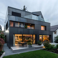 house with panoramic windows close-up