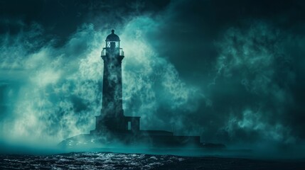 A haunted lighthouse guiding ships to their doom  AI generated illustration - obrazy, fototapety, plakaty