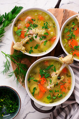 Polish Chicken soup with vegetables and barley .top veiw .style hugge - 787513283