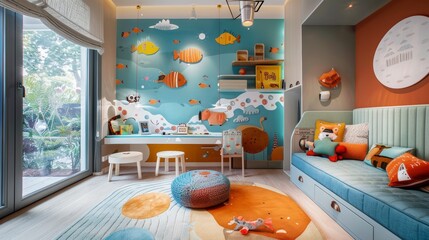 A kids bedroom with a fun and playful design  AI generated illustration