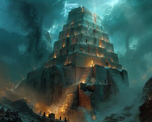 The deliberate sabotage of ziggurats to disrupt ancient religious practices - obrazy, fototapety, plakaty
