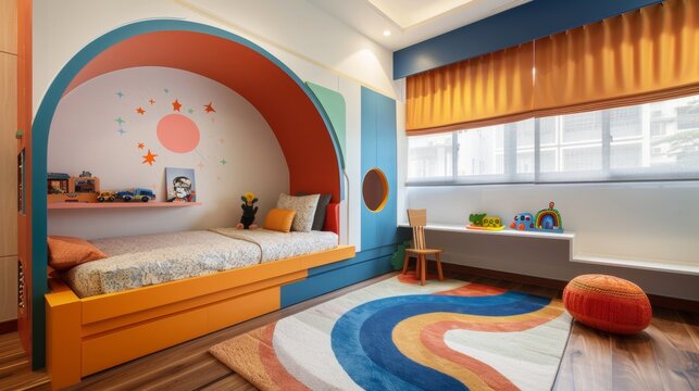 A kids bedroom with a fun and colorful theme  AI generated illustration