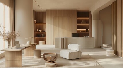 A minimalist office space with clean lines and neutral colors  AI generated illustration