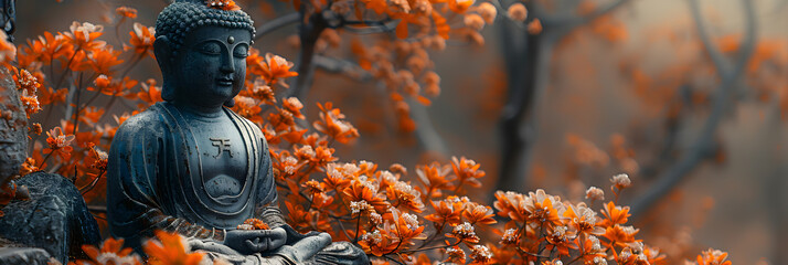 Serene Buddha in Psychedelic Forest: A Journey to Inner Peace - obrazy, fototapety, plakaty
