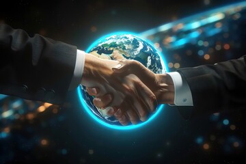 International environmental cooperation was strengthening, as leaders shook hands over agreements, a hopeful future in sight, closeup - obrazy, fototapety, plakaty