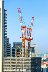 Construction Cranes and Skyscrapers in Osaka