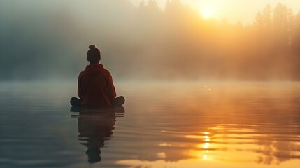 Spiritual Serenity at Dawn: Embracing the Prana. Concept Nature Walk, Meditation Practice, Mindful Breathing, Sunrise Yoga