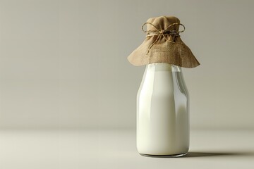 Fresh bottle of milk on neutral background