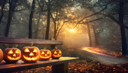 Glowing Ghouls. A Haunting Forest Sunset on Halloween Eve. - obrazy, fototapety, plakaty