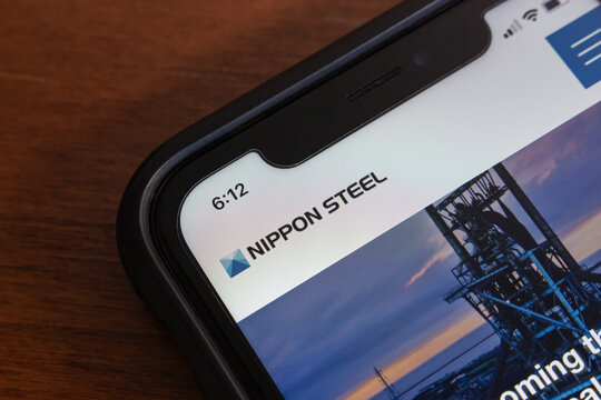 Vancouver, CANADA - Apr 16 2024 : Website of Nippon Steel seen in an iPhone. Nippon Steel Corporation is Japan's largest steelmaker, headquartered in Chiyoda-ku, Tokyo