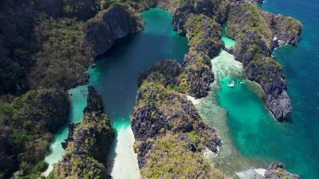 4K Aerial Drone view of the beautiful Big Lagoon in El Nido, Philippines