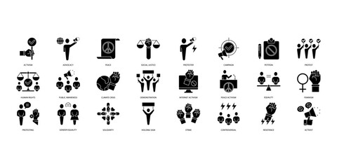 activism icons set. Set of editable stroke icons.Set of activism