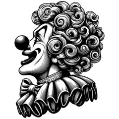 Fotobehang Clown laughing, bust of an actor. Hand drawn engraving style. Sketch imitation. Raster, generative ai. © toricheks