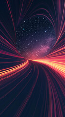 Red wormhole tunnel with stars leading into the unknown. - obrazy, fototapety, plakaty