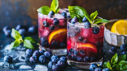 Two Glasses With Blueberries and Orange Slices
