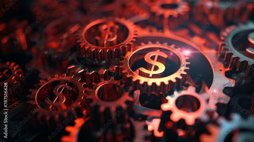 Poster a network of interconnected gears representing the flow of money ai generated illustration