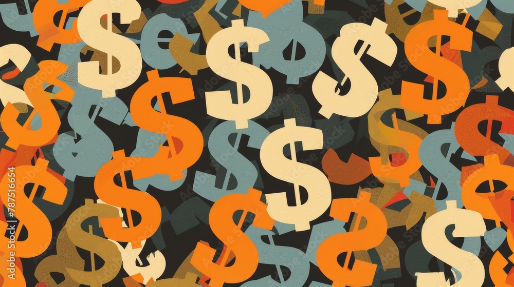 Aufkleber a pattern of repeating dollar signs in various sizes and colors ai generated illustration