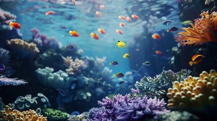 Naklejka na ściany i meble A serene underwater scene with colorful coral and fish AI generated illustration