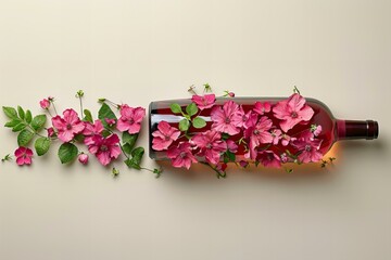 Shape of a wine bottle made from flowers