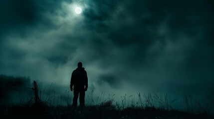 A sinister silhouette against a moonlit sky  AI generated illustration