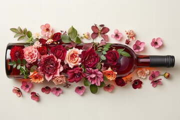 Shape of a wine bottle made from flowers