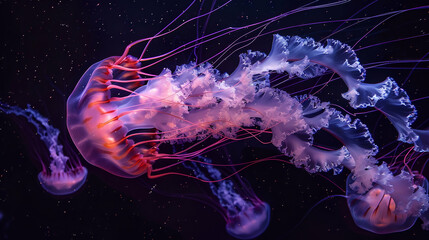 Ethereal Jellyfish Adrift in Deep Sea