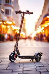 A modern electric scooter weaving through crowded city sidewalks