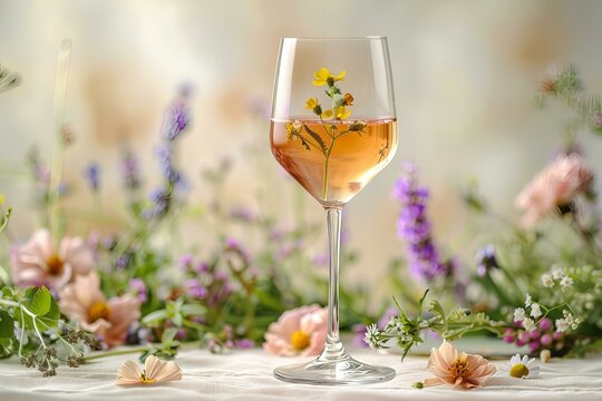 Wine glass on vibrant summer bacakground