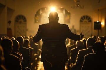 A man, identified as VetalVit, stands in front of a crowd of people, leading them in a prayer. The crowd appears attentive, following the pastors lead in the act of prayer