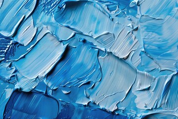 Blue background with oil paint texture. Beautiful close up brushstrokes. Detail of artistic...