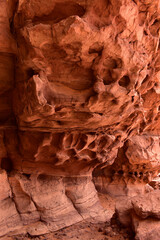 Weathered sandstone, red rock wall, close-up, Sahara