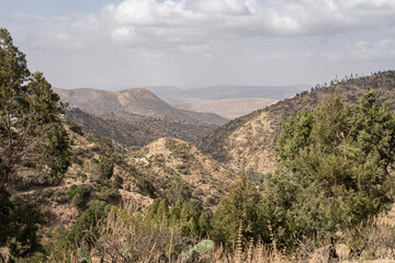Ethiopian landscape with mountains in Koremi, outside Harar, Ethiopia, Africa