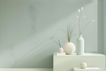 Minimalist Interior Design with Pastel Vases and Dried Plants
