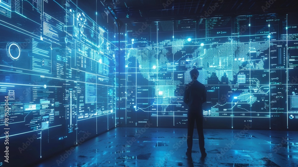 Poster Man Analyzing Data Display