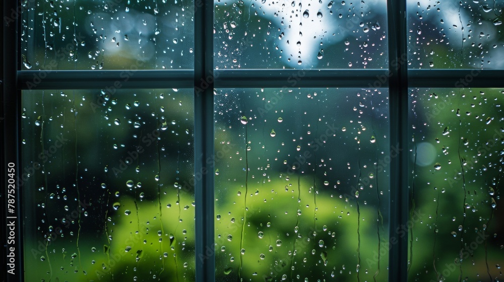 Poster a peaceful sanctuary with the gentle drizzle of rain outside creating a serene and calming atmospher