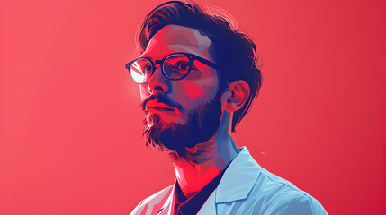 Fototapeta premium Create a minimalist portrait of a scientist, using geometric shapes and clean lines to reflect their logical and innovative mind